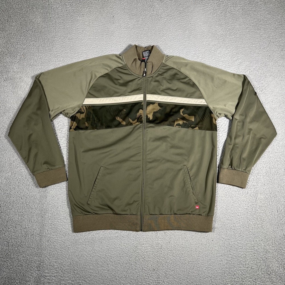 Quiksilver Jacket Mens XL Brown Camo Full Zip Outdoor Casual Preppy Logo Pockets